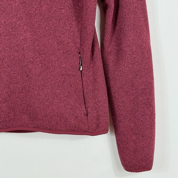 THE NORTH FACE Maroon Knit Fleece Lined Hooded Half Zip Jacket Womens Medium - Picture 3 of 7